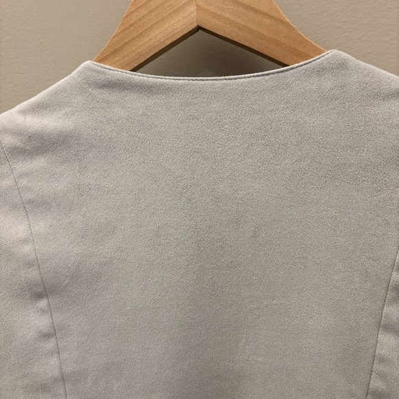 Chico's Faux Suede Open Front Light Gray Jacket Size 8/10 Medium Chico's Size 1 - Picture 12 of 15